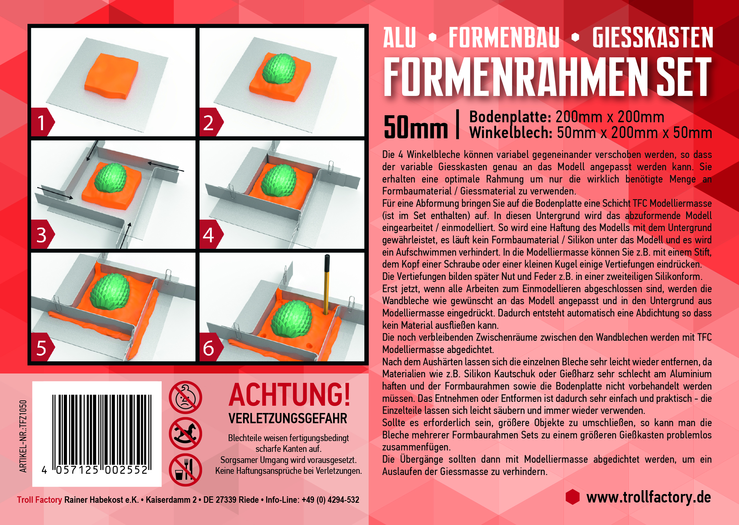 TFZ Formenrahmen SET  ALU Formbaurahmen Giesskasten Rahmen Formenbau 50mm