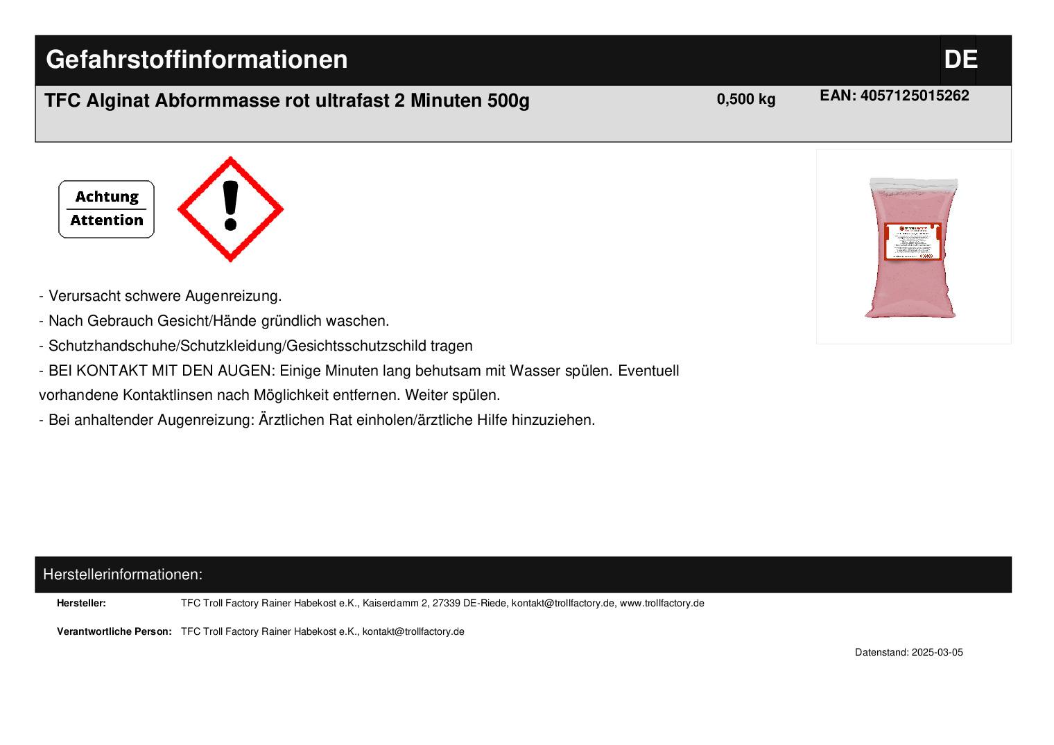 TFC Alginat Abformmasse rot ultrafast 2 Minuten