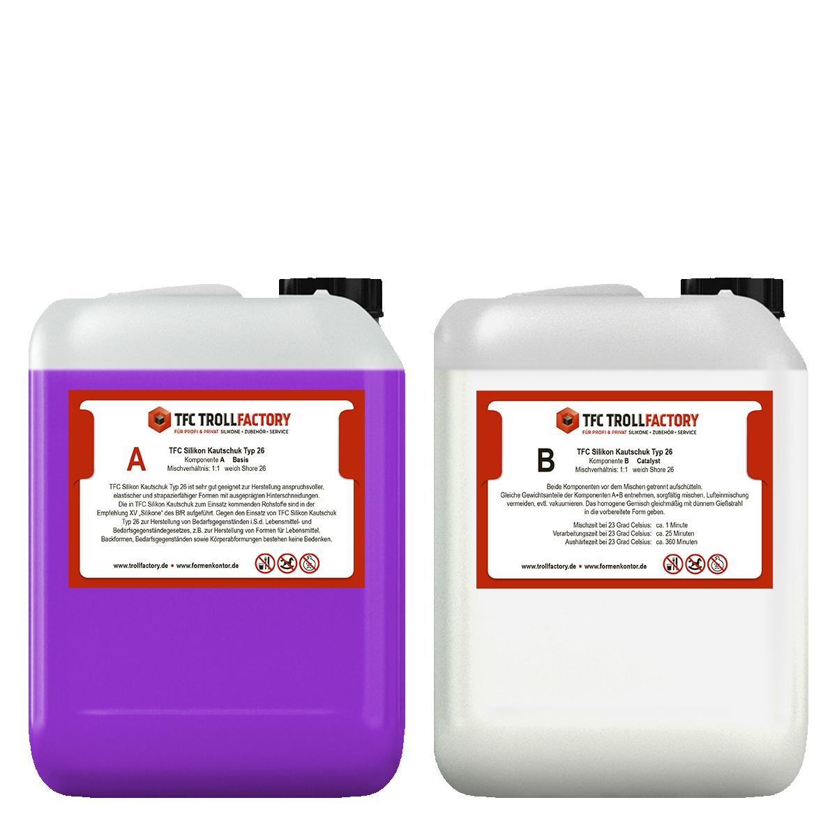 TFC Silikon Kautschuk Typ 26 Lebensmittel flieder weich Shore 1:1 DIY Backform
